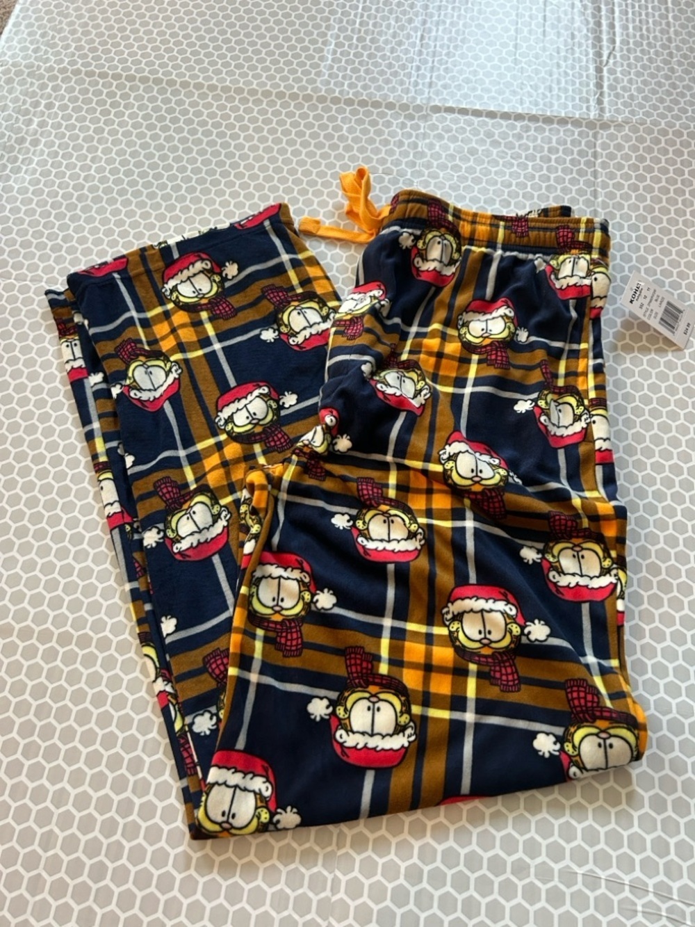 NWT Navy & Yellow Plaid Garfield Holiday Pajama Pants. Size L
